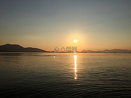 海,日出,天空