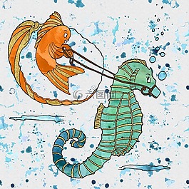 金魚,海馬,水下