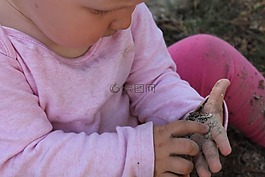 孩子,手,石头