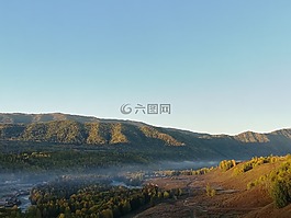 日出,村,煙
