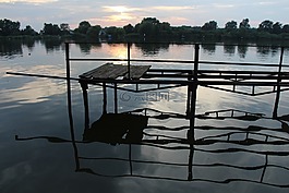 日落,码头,水