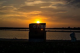 日落,沙灘椅,北海