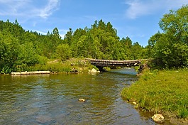 橋,木材,河