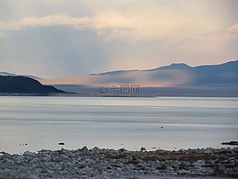 湖,日落,自然