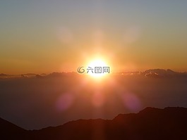 黎明,山,云