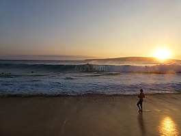 日落,海灘,太陽