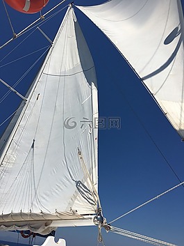 帆,藍色的天空,帆船