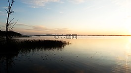 湖,日落,abendstimmung