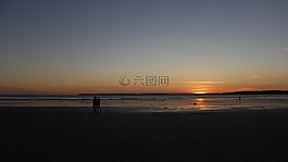 海灘,日落,砂