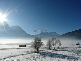 寒冬,山,奧地利