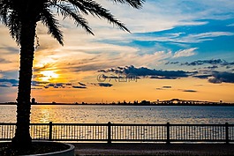 日落,水,夏天
