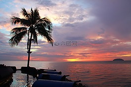 落日,夕陽,海景