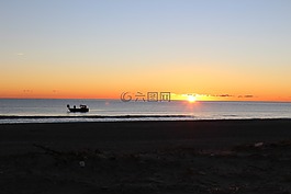 日落,海,海灘