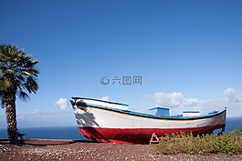 棕櫚,引導,漁船