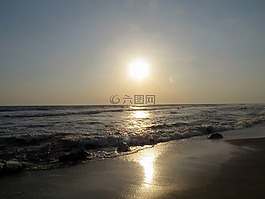 日落,海灘,太陽(yáng)