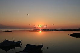 日落,海滩,大自然