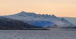 挪威,海岸線,日落