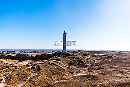 燈塔,藍(lán)色的天空,海岸