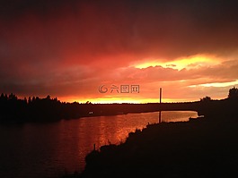 夏天,日落,海灘