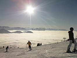 霧,滑雪,太陽