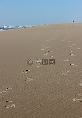 海灘,腳的痕跡,夏季