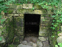 石頭墻,門口,葡萄藤
