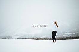 夫人,女子,雪