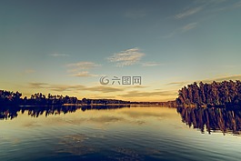 湖,天空,反思