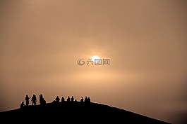 日落,沙漠,對比