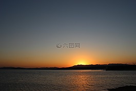 風景,夕陽,湖面