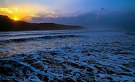 日落,海洋,海