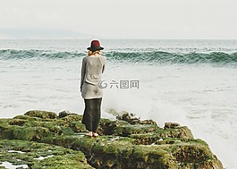 女子,海洋,查看