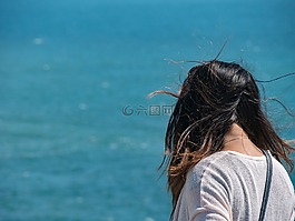 女子,海,女孩