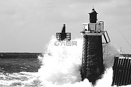 法國,海灘,橋