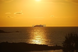 夕陽,海,船舶