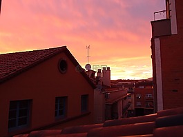 日落,城市,房子