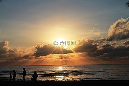 日出,海灘,海洋