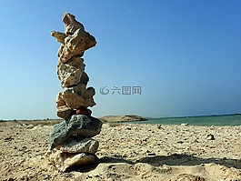 冥想,海灘,石頭