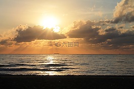 日出,海洋,波