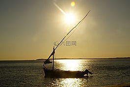 船,海,日落