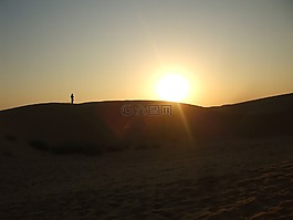 日落,沙漠,沙