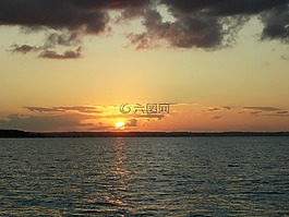 日落,海洋,日落金海岸