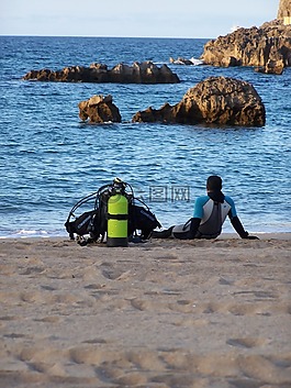 潛水員,海,海灘