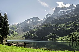 瑞士,山,湖