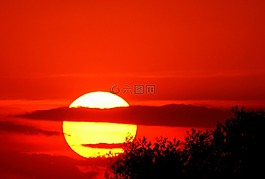 日落,紅色,西