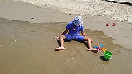 孩子,海灘,沙