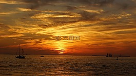 日落,海洋,帆船