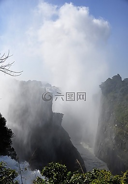 瀑布,水,噴霧