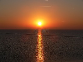 日落,北海,湖