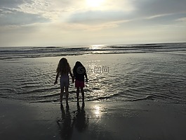 海景,兒童,夏天
